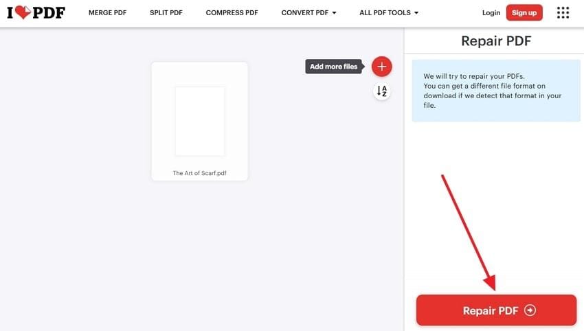 start repair pdf ilovepdf